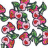 Patch featuring two cherries with expressive lips, one with a tongue sticking out, set against a white background. The design is playful and vibrant, combining bold colors with a fun, cheeky style.